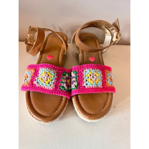 Steve Madden Girls Karlee Knit Front Slingback Wedge Sandals Colorful Pink SZ 13 - Picture 4 of 9